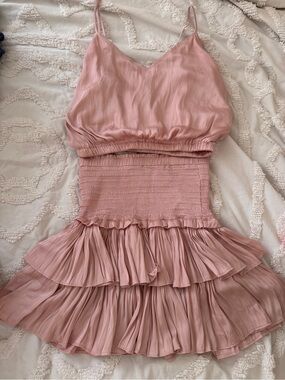 Reset Blush Pink Tiered Ruffle Mini skirt and tank top set